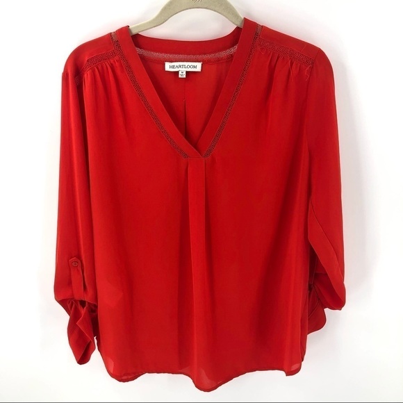 Heartloom Pyra Lace Trim Blouse Top Womens Medium Flowy Boho Holiday Lightweight - Picture 10 of 10